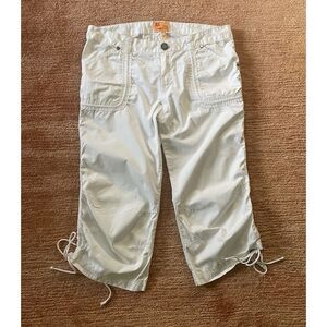 Twill Twenty Two White Cropped Pants Size 28 Drawstring Hem Ruched Cotton